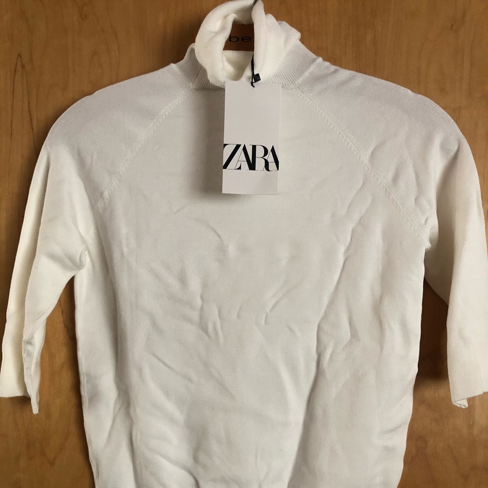 Zara 3/4 sleeve turtleneck sweater Winter White